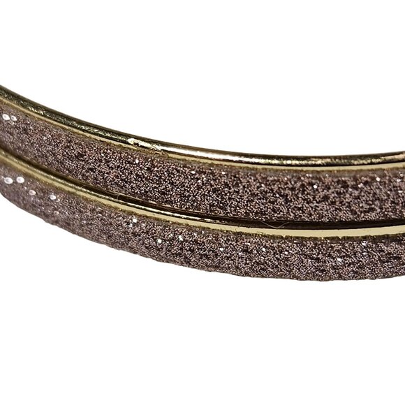 Retro Gold Tone Glittery Bangle Bracelets Set Of 2 80s Fashion Jewelry Women - Picture 3 of 5